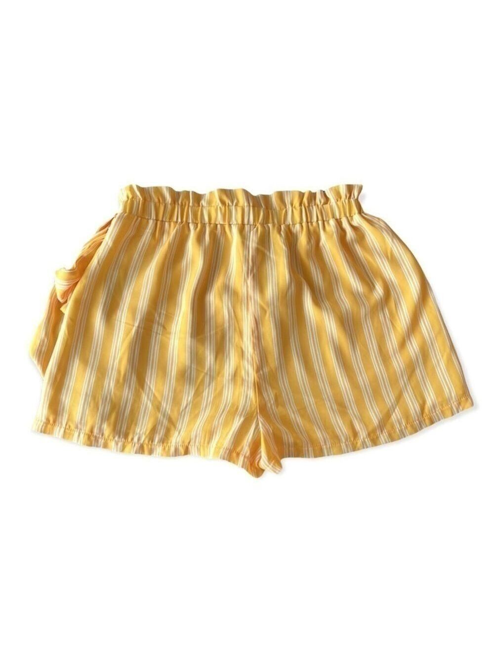 FOREVER 21 Yellow and White Striped Paper Bag High Rise Shorts Size Medium - Picture 11 of 11